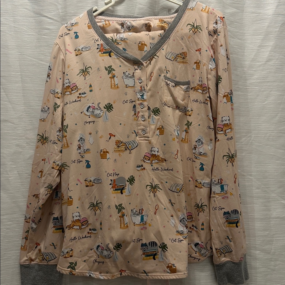 Cuddl Duds Size Large Cat Pajama Set